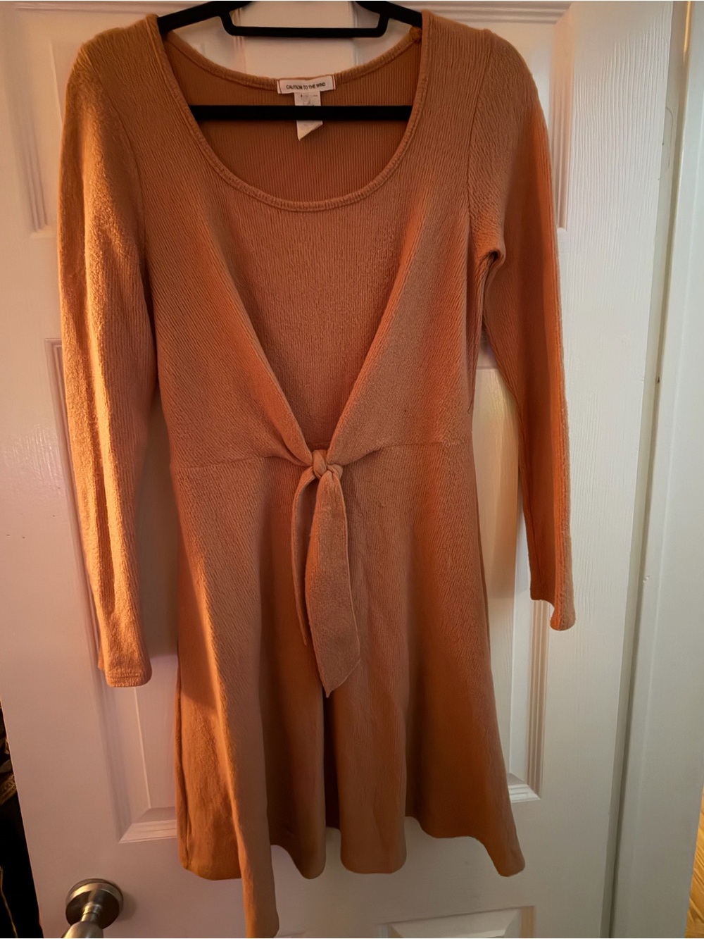 Cozy Sweater Tie-Front Dress in Tan